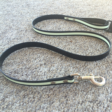 Black Polyurethane coated nylon dog leads glowing for police dogs