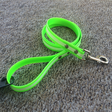 Glow dog leashes made from TPU coated nylon webbing green